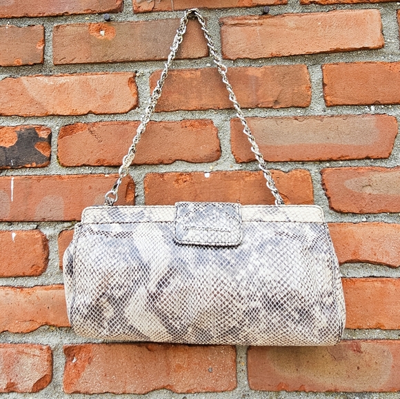 New Judith Ripka Patent Leather Snakeskin Print Clutch